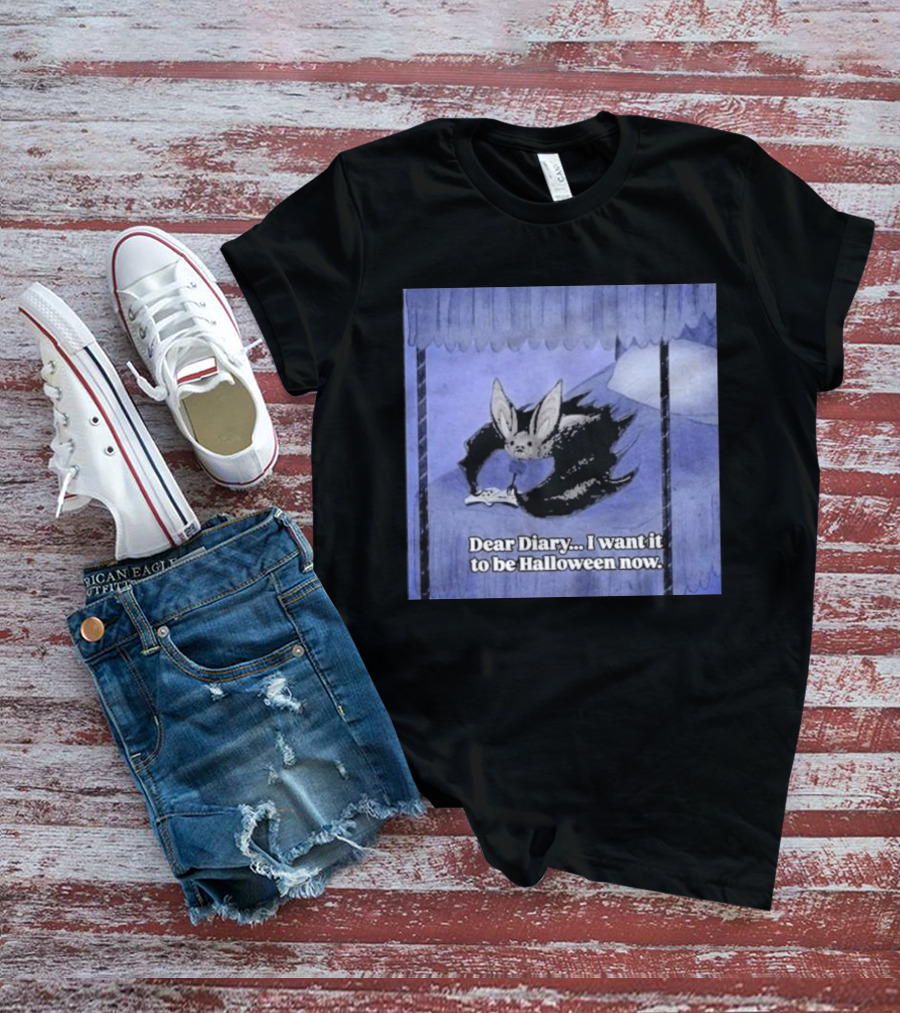 Dear Diary I Want It To Be Halloween Now Bat Creature Bed Scene T-Shirt