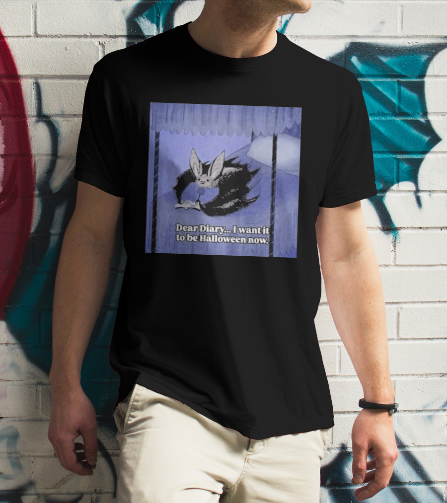 Dear Diary I Want It To Be Halloween Now Bat Creature Bed Scene T-Shirt