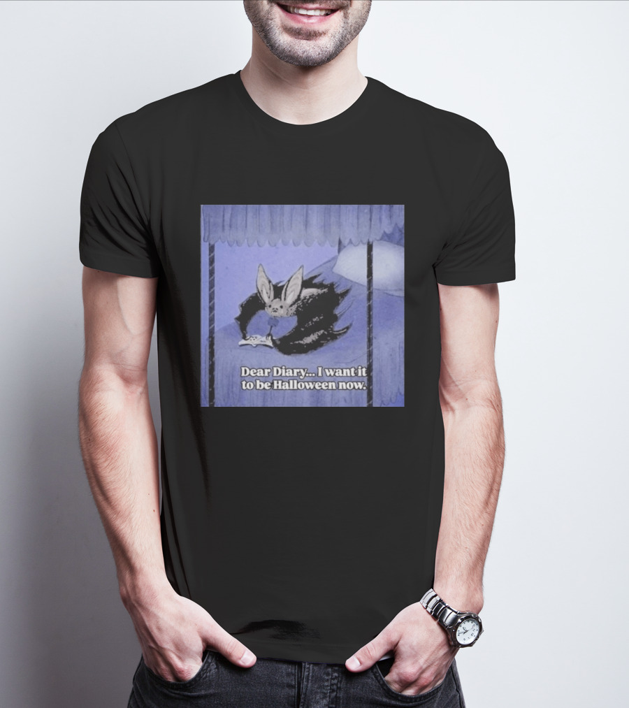 Dear Diary I Want It To Be Halloween Now Bat Creature Bed Scene T-Shirt
