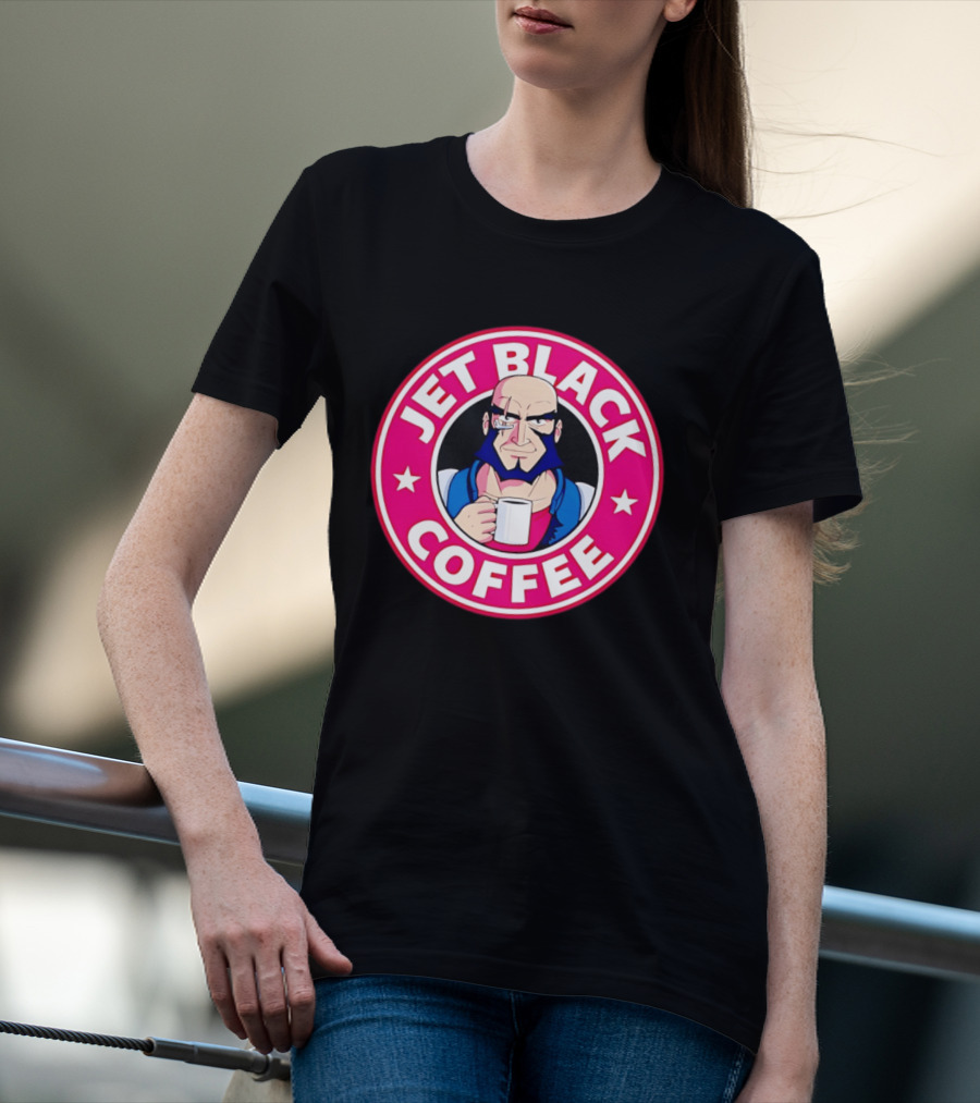 Jet Black Coffee Stern Man Holding T-Shirt