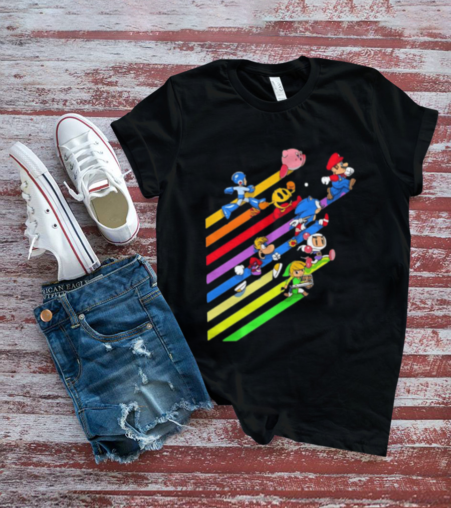 Legends Gaming Mario Pac Man Mega Man Sonic Link Kirby Bomberman Rayman Characters T-Shirt