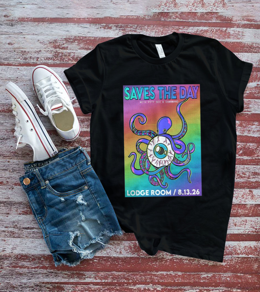 Saves The Day Lodge Room Aug 13 2026 Los Angeles Tour Octopus Eyeball T-Shirt