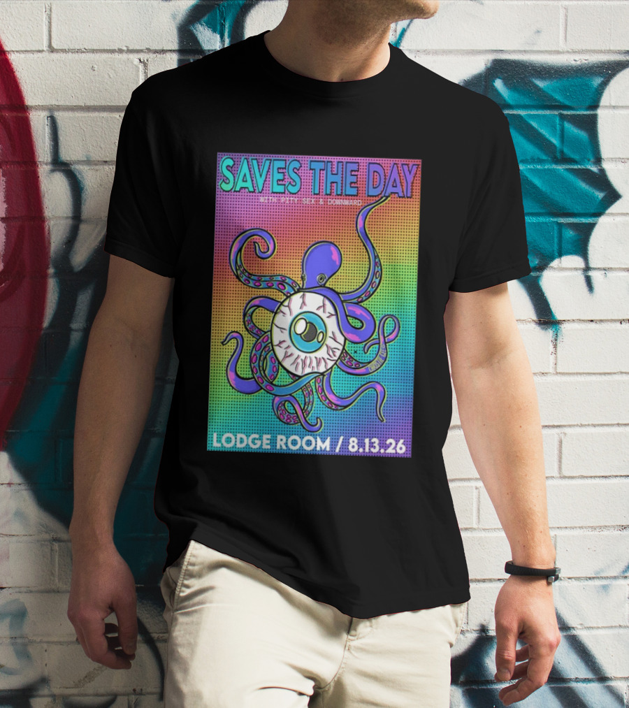 Saves The Day Lodge Room Aug 13 2026 Los Angeles Tour Octopus Eyeball T-Shirt