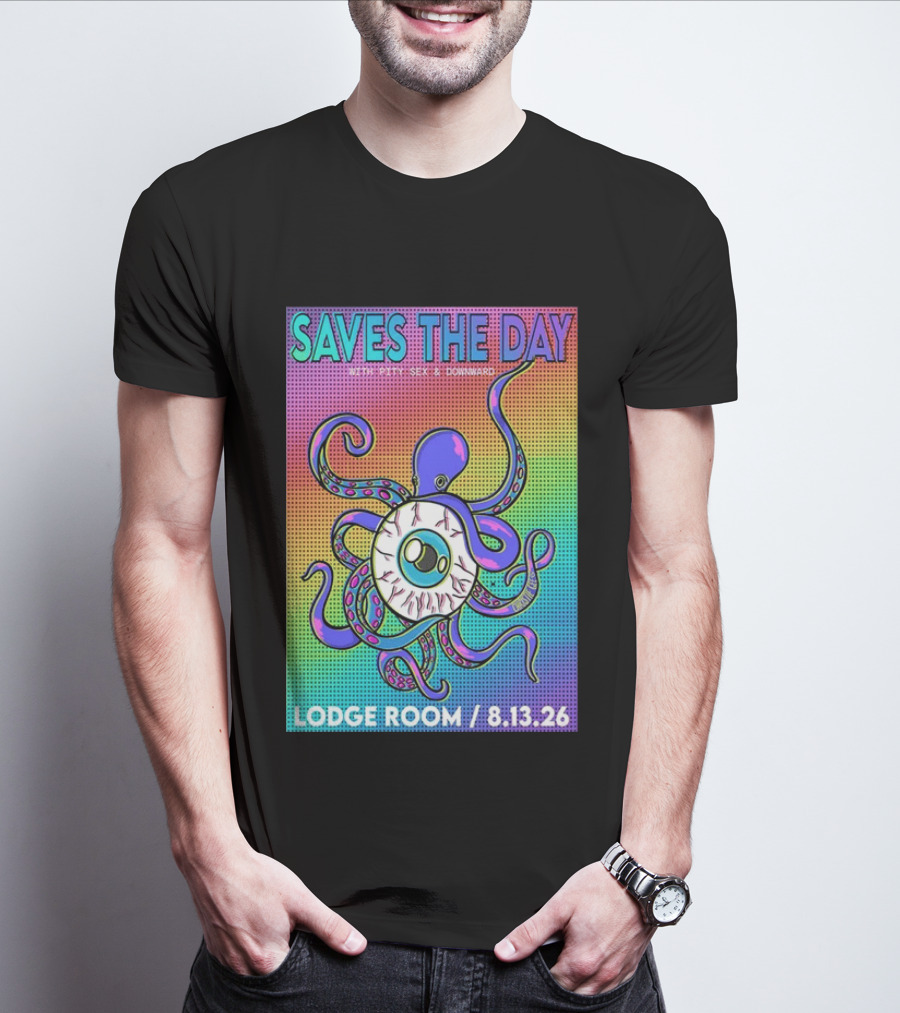 Saves The Day Lodge Room Aug 13 2026 Los Angeles Tour Octopus Eyeball T-Shirt