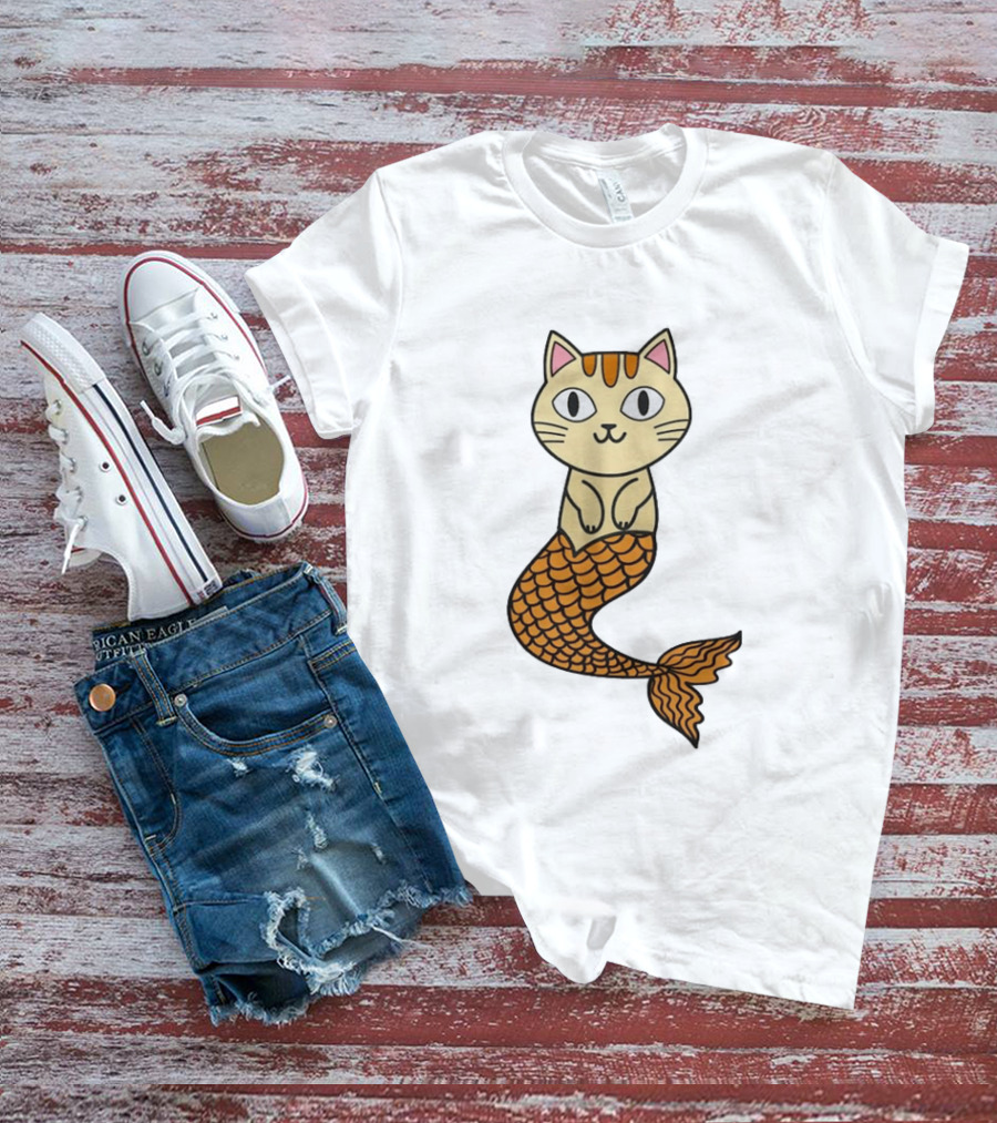 Cat Mermaid Whiskered Feline With Orange Scales T-Shirt