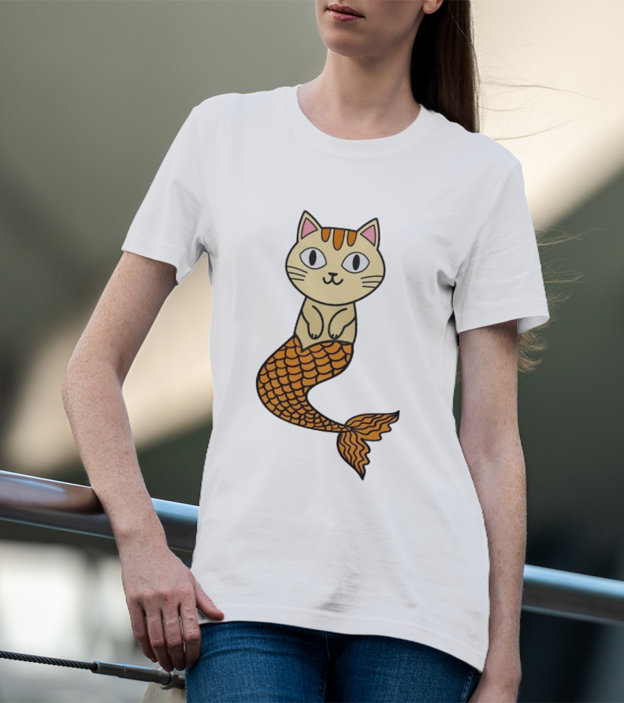 Cat Mermaid Whiskered Feline With Orange Scales T-Shirt