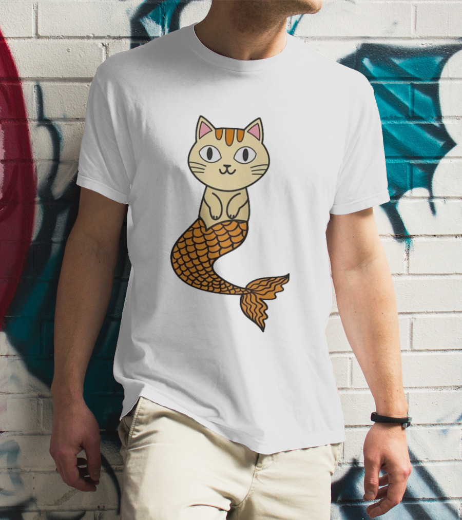 Cat Mermaid Whiskered Feline With Orange Scales T-Shirt