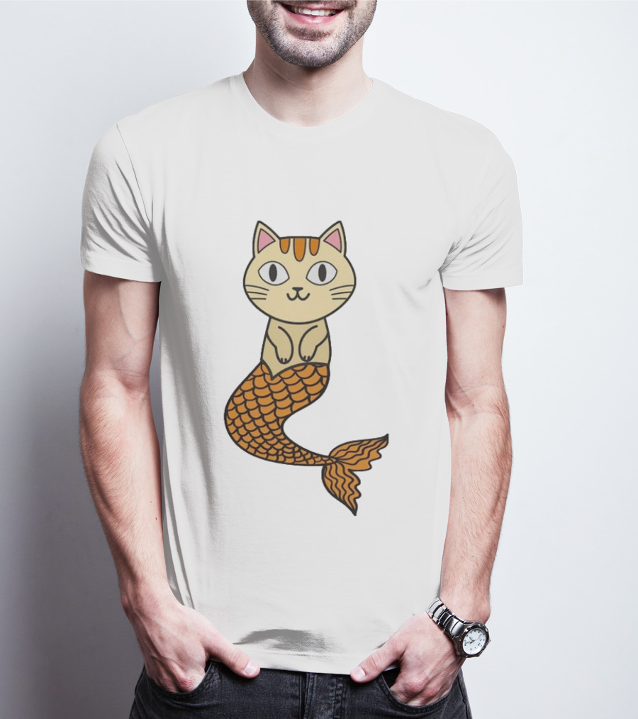 Cat Mermaid Whiskered Feline With Orange Scales T-Shirt