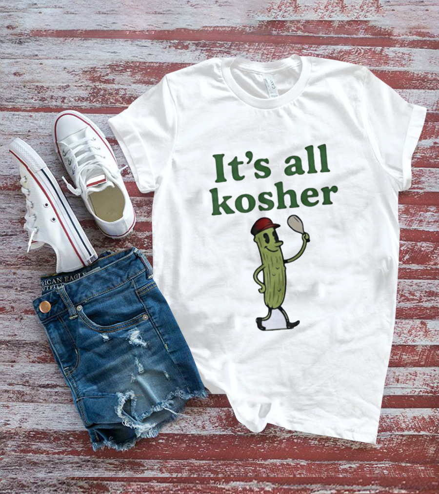Kosher Pickle Cartoon With Baseball Cap And Spoon T-Shirt