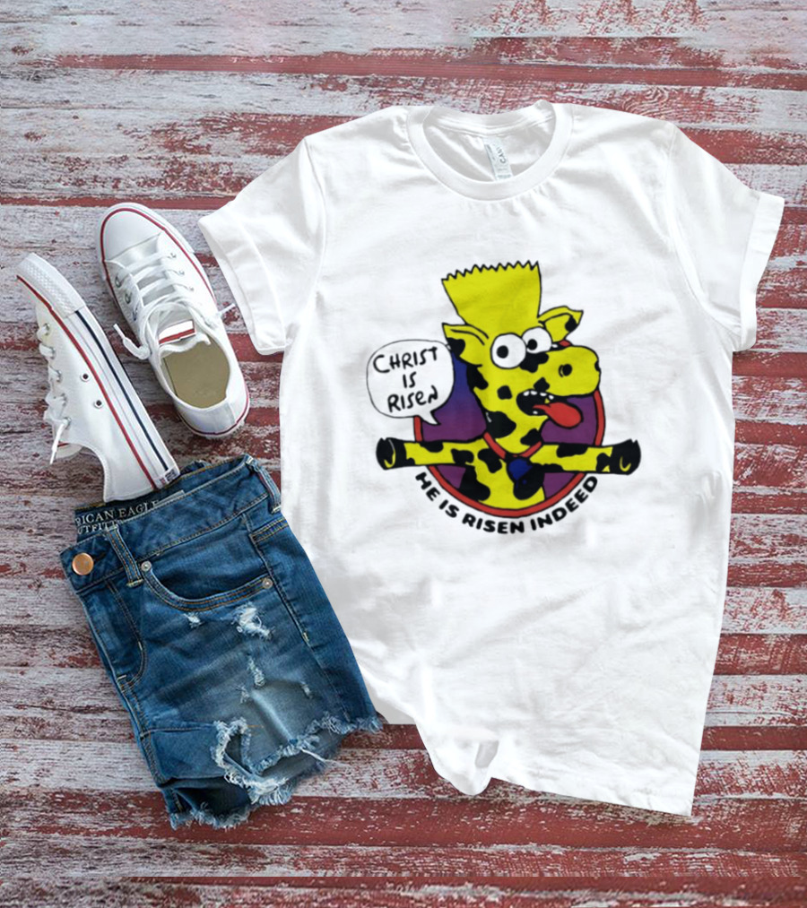 Christ Is Risen He Is Risen Indeed Simpson Cow Cartoon T-Shirt