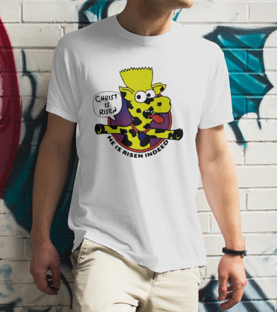 Christ Is Risen He Is Risen Indeed Simpson Cow Cartoon T-Shirt