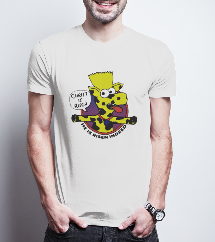 Christ Is Risen He Is Risen Indeed Simpson Cow Cartoon T-Shirt