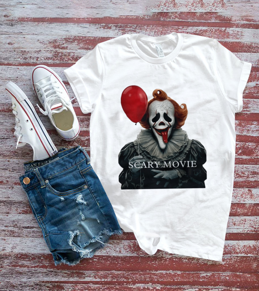 Pennywise Scary Movie Mashup Creepy Clown With Red Balloon T-Shirt