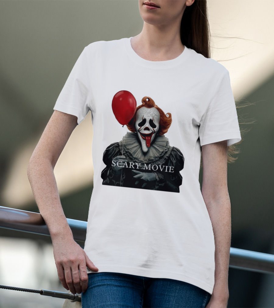 Pennywise Scary Movie Mashup Creepy Clown With Red Balloon T-Shirt