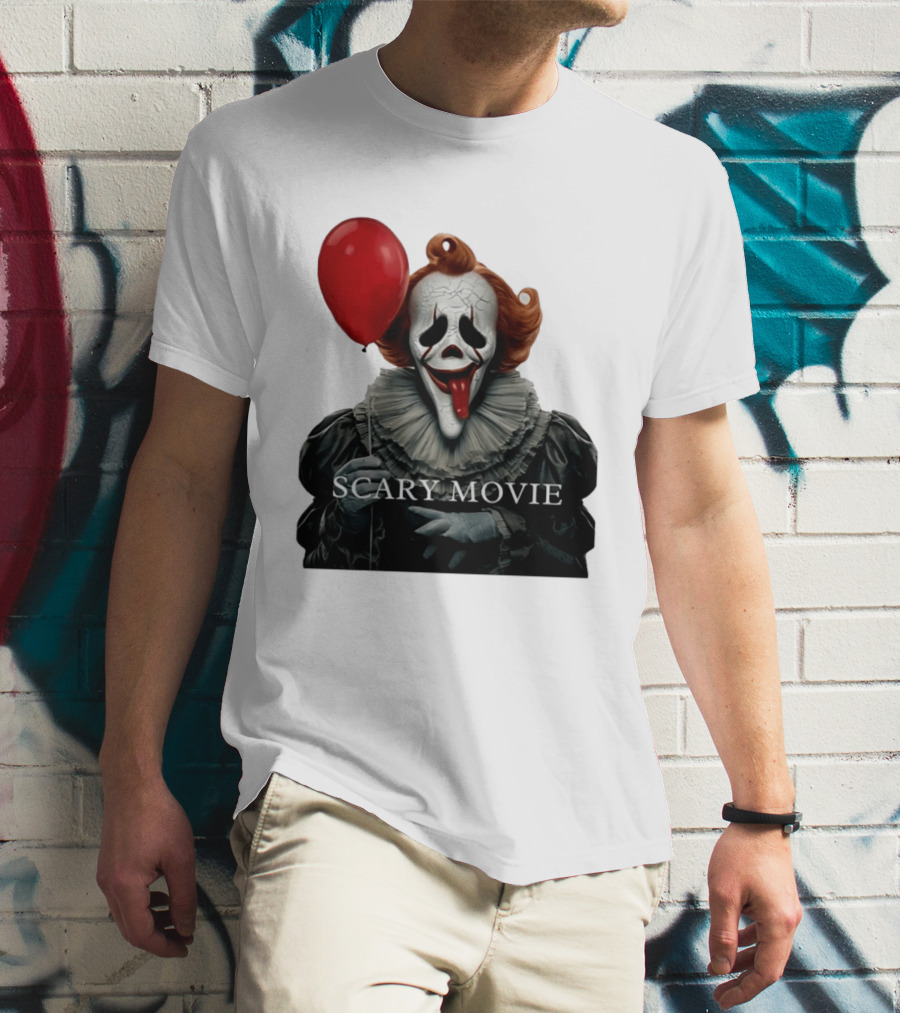 Pennywise Scary Movie Mashup Creepy Clown With Red Balloon T-Shirt