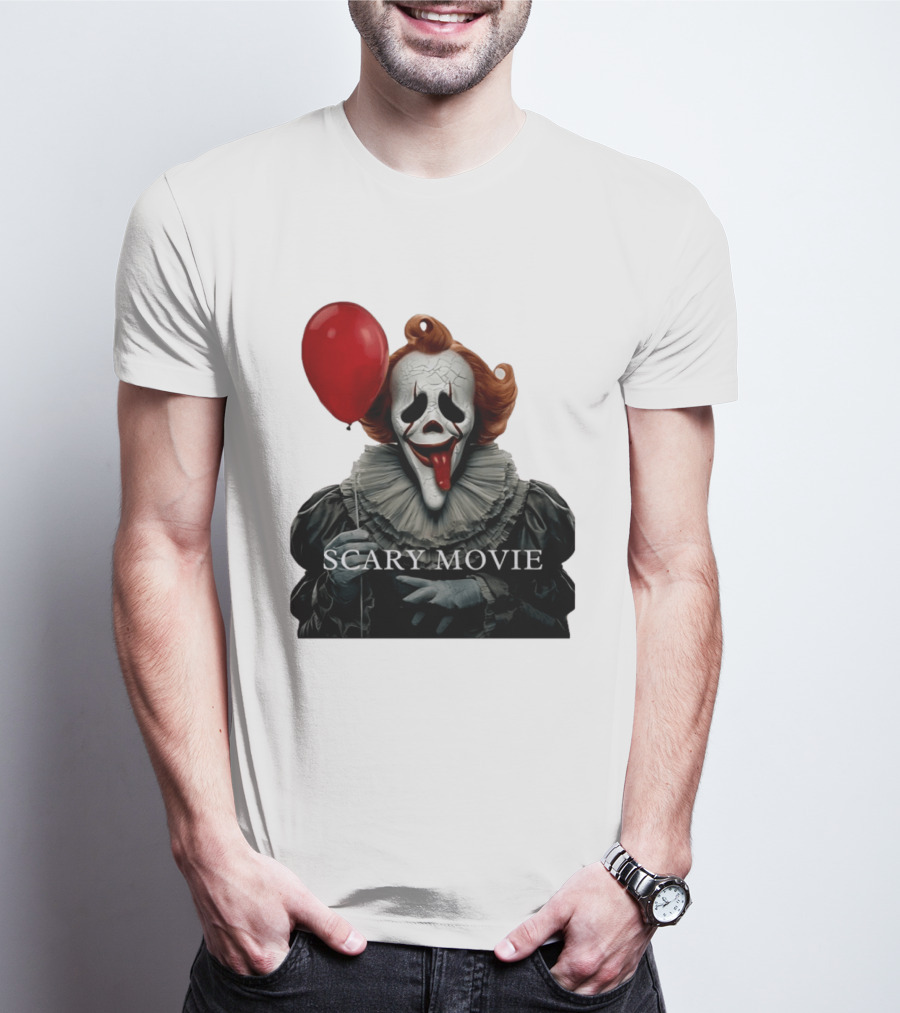 Pennywise Scary Movie Mashup Creepy Clown With Red Balloon T-Shirt