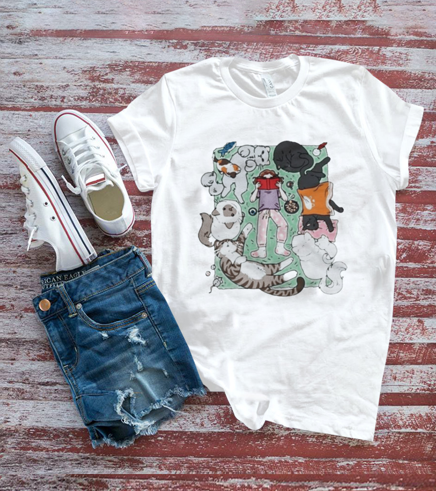 Lilsimsie Cozy Reading Party With Cats Playing And Lounging T-Shirt