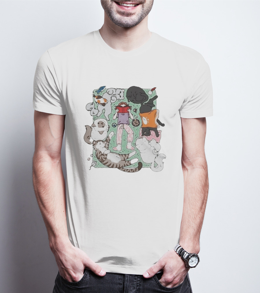 Lilsimsie Cozy Reading Party With Cats Playing And Lounging T-Shirt