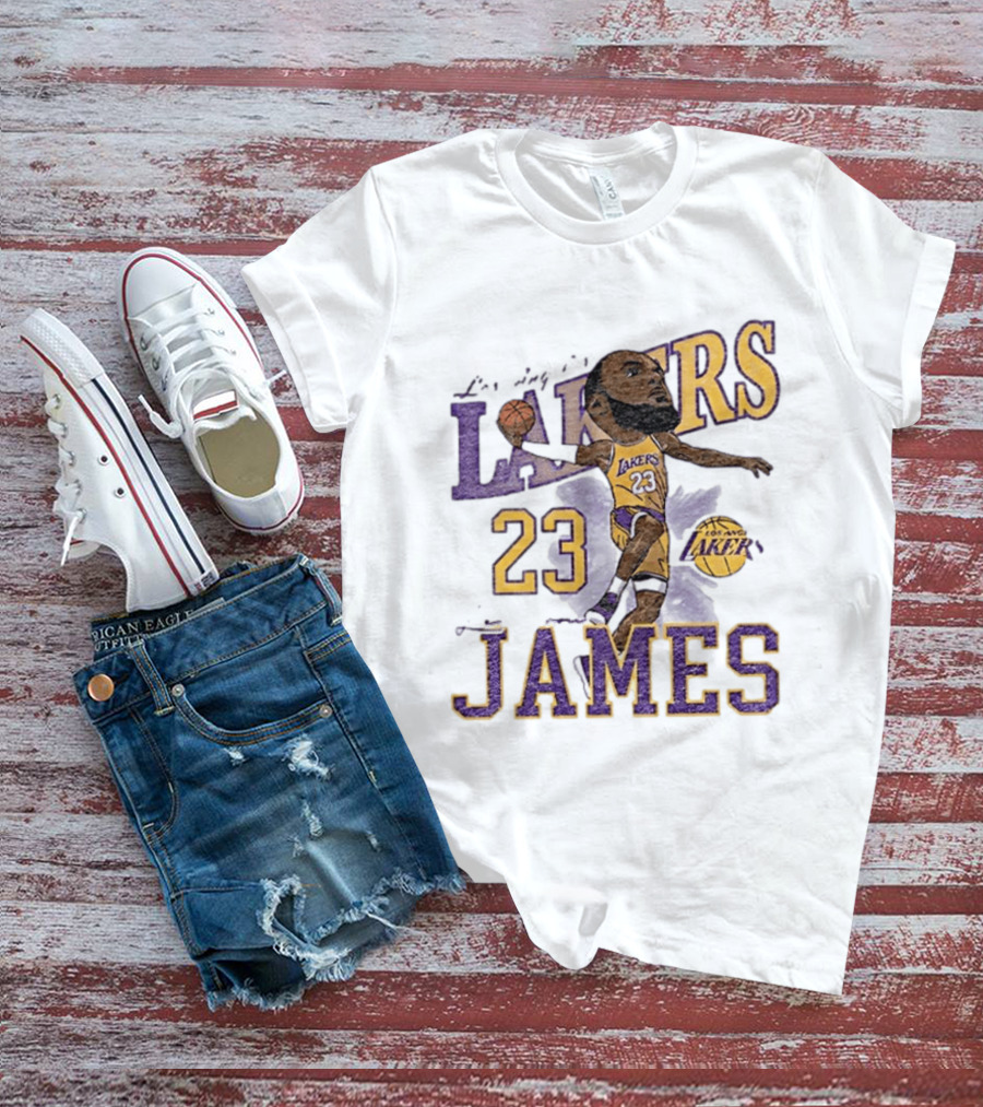 Los Angeles Lakers Lebron James 23 Basketball Caricature Player T-Shirt