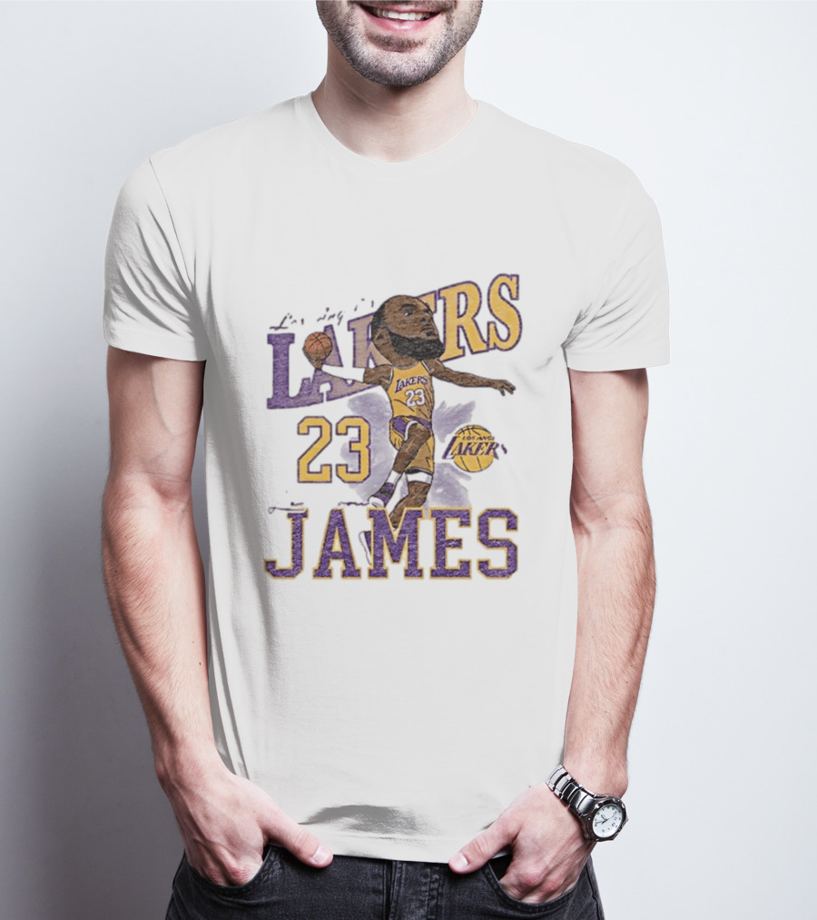 Los Angeles Lakers Lebron James 23 Basketball Caricature Player T-Shirt