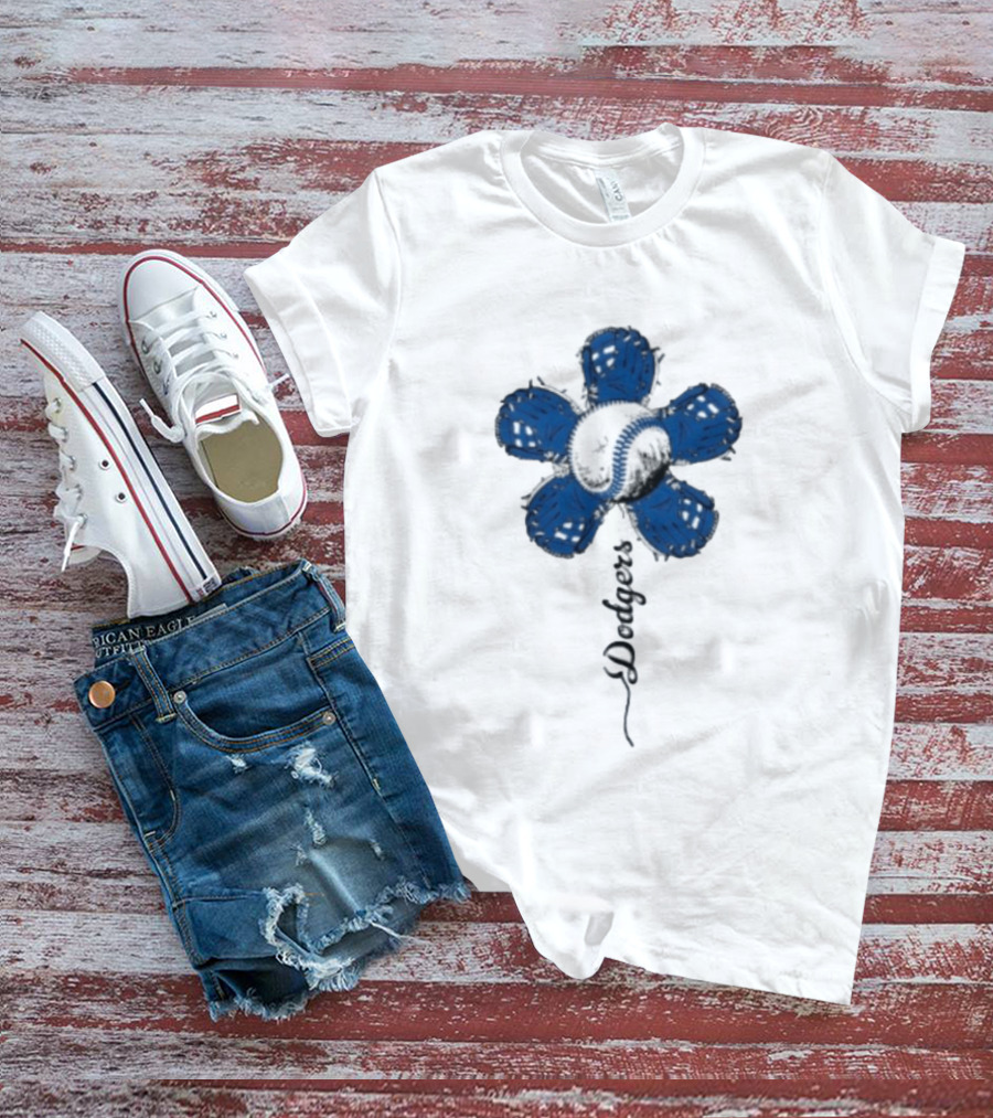 Dodgers Baseball Flower Blue Petals T-Shirt