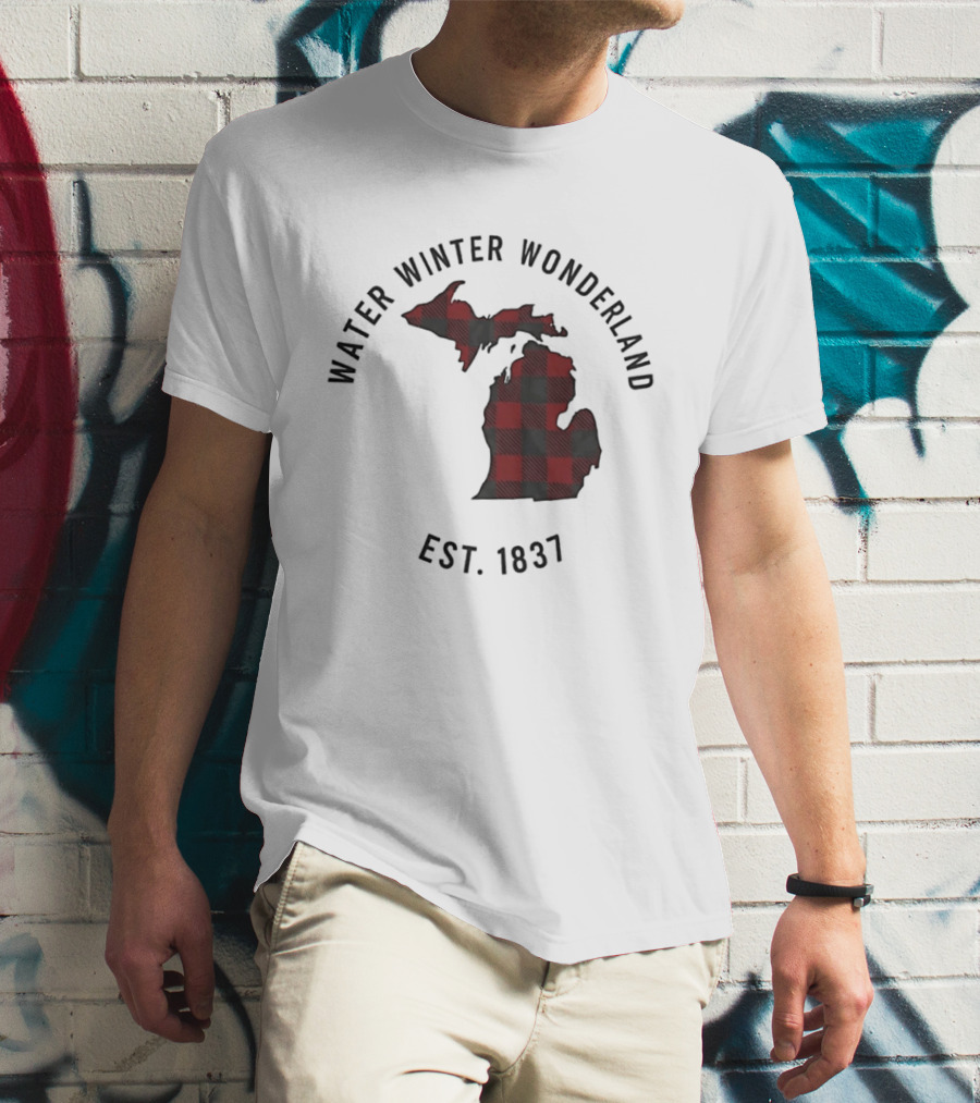 Michigan Water Winter Wonderland Est 1837 Plaid T-Shirt