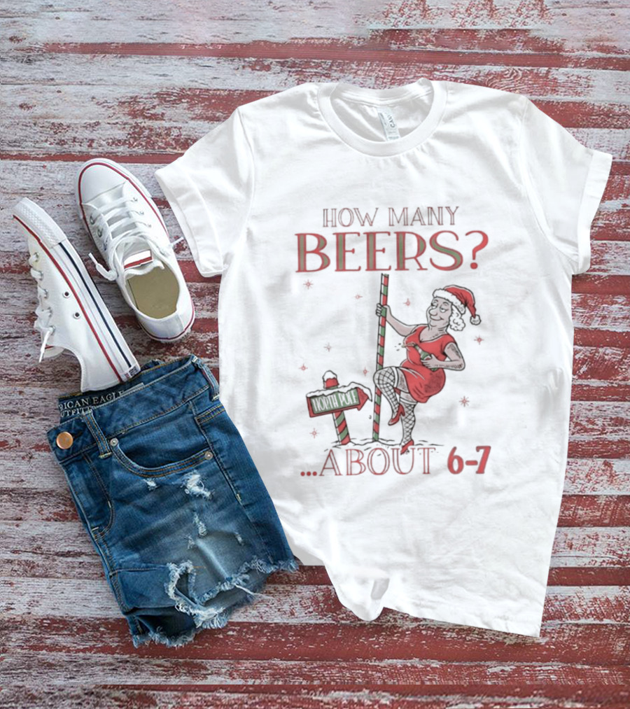 How Many Beers About 6 7 Santa Christmas Party Snowflakes T-Shirt