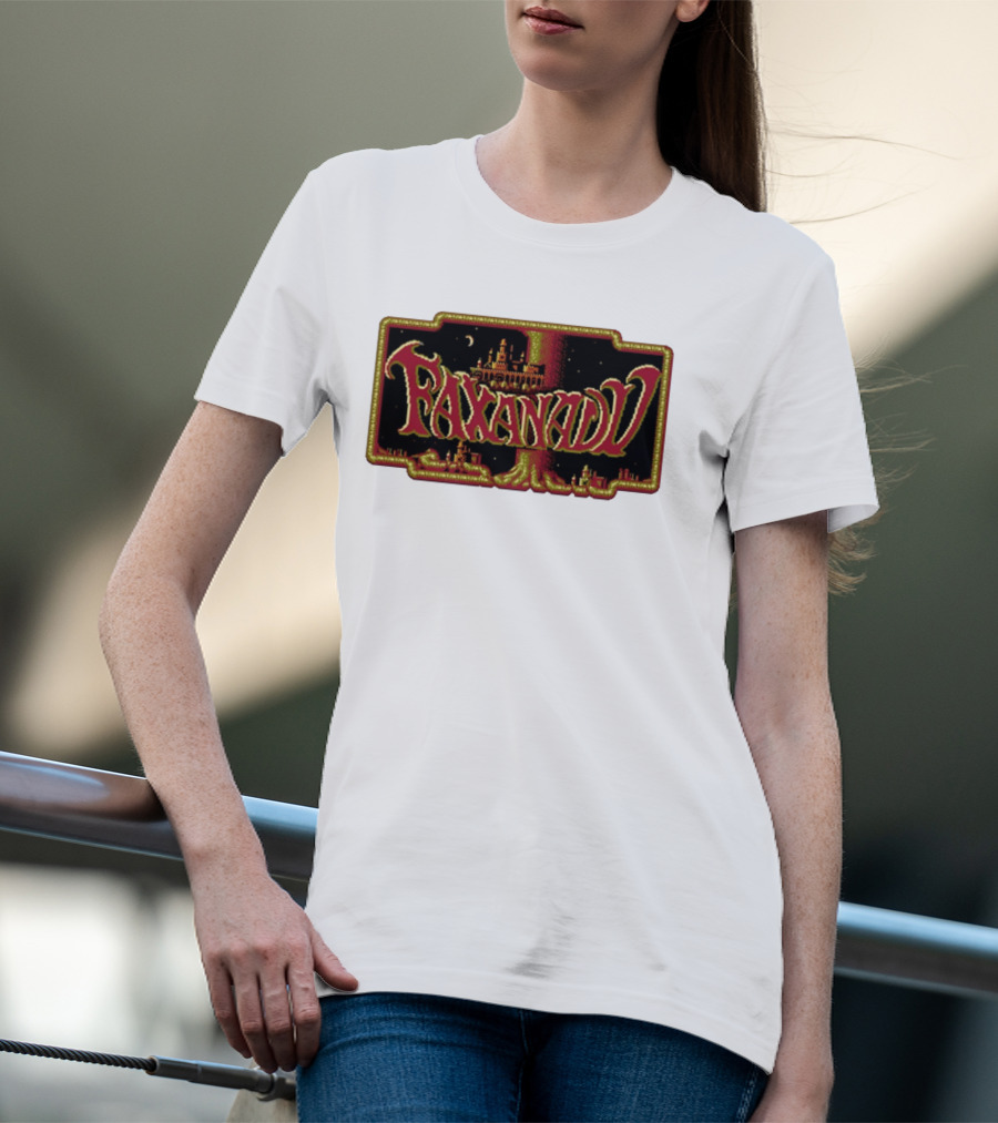 Faxanadu Retro NES Game Pixel Art Castle Moon Night Scene T-Shirt
