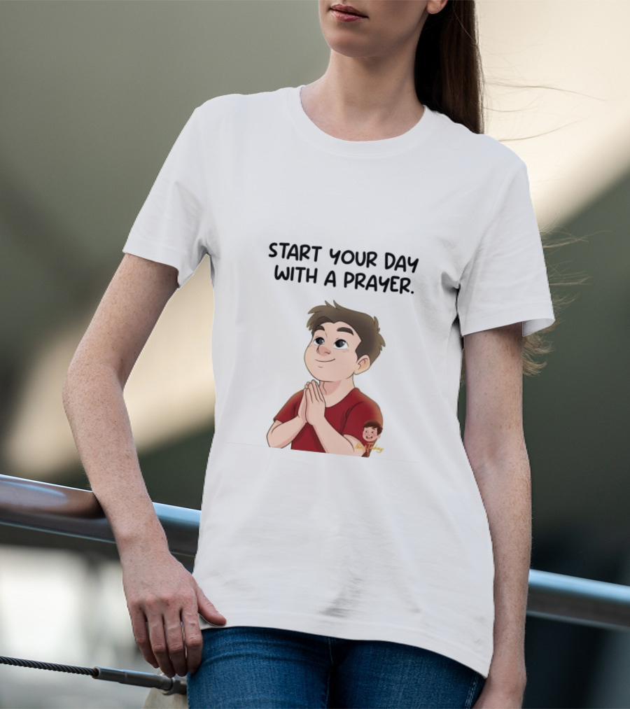 Start Your Day With A Prayer Cartoon Boy T-Shirt