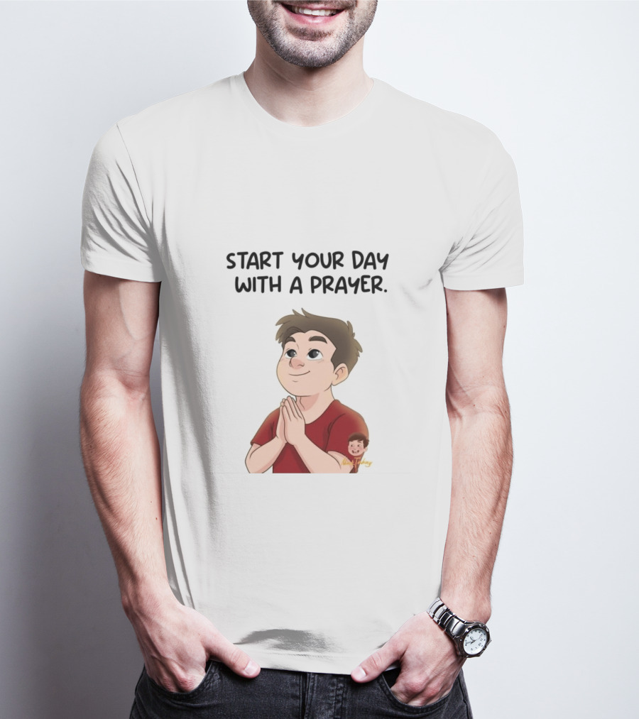 Start Your Day With A Prayer Cartoon Boy T-Shirt