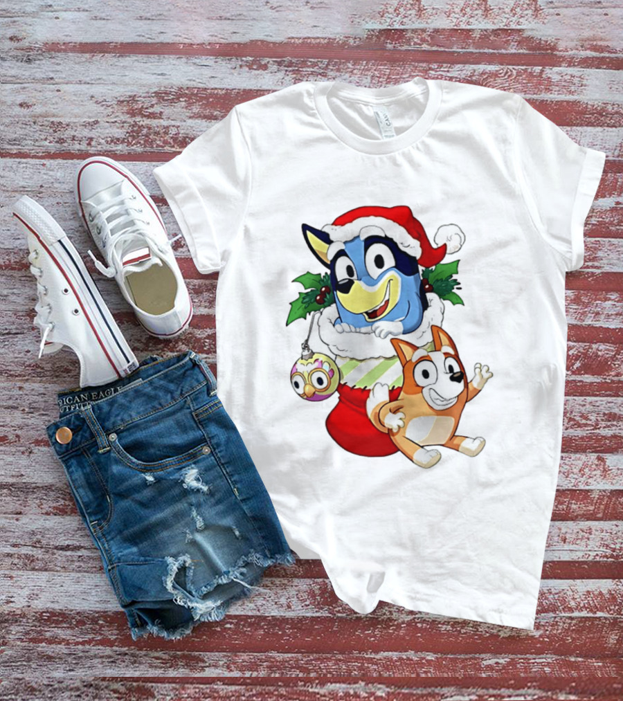 Bluey Christmas Stocking Stuffer Pups Bingo Holiday T-Shirt