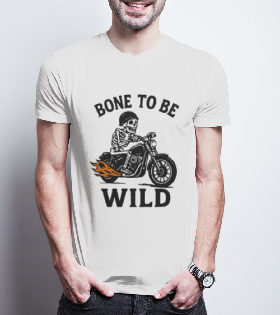 Bone To Be Wild Skeleton Motorcycle Rider Flames T-Shirt