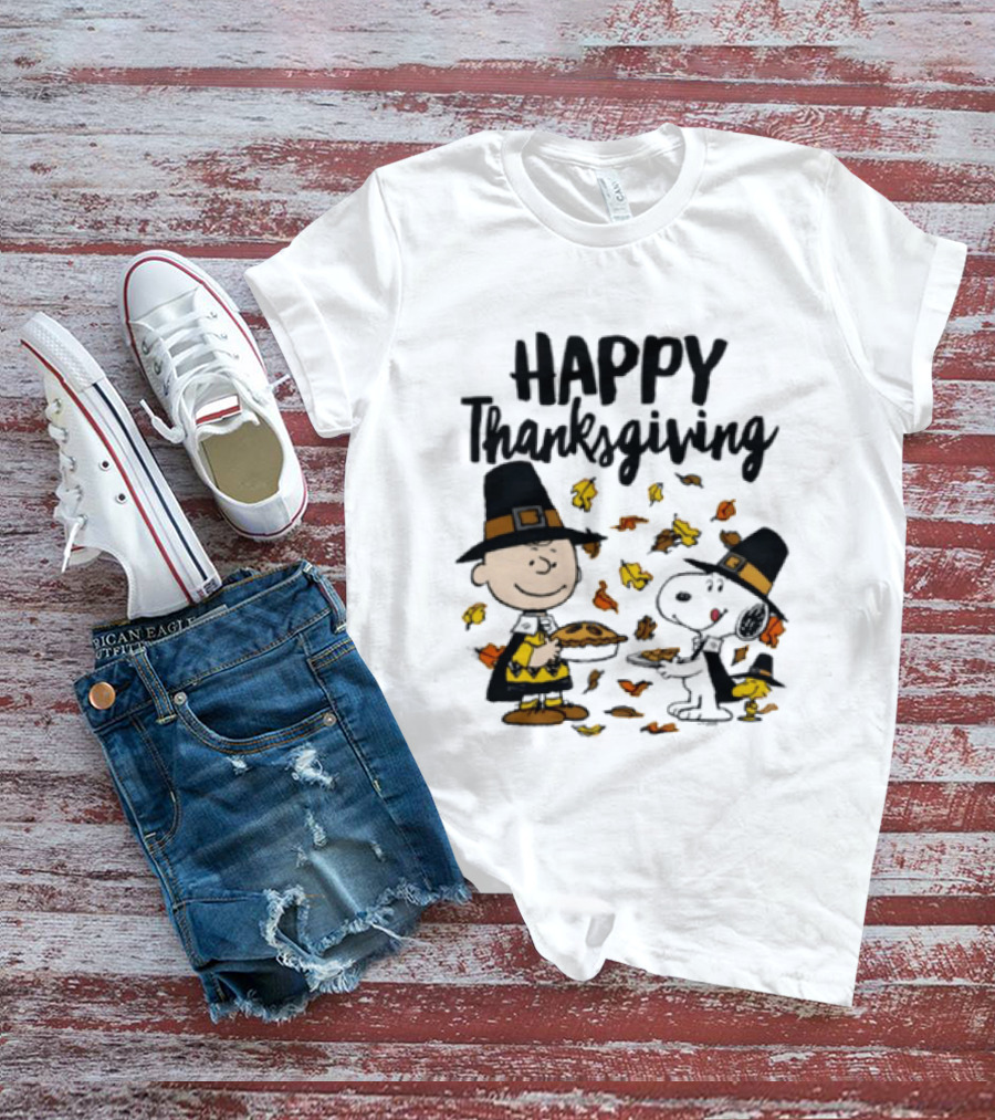 Happy Thanksgiving Peanuts Charlie Brown Snoopy Woodstock T-Shirt