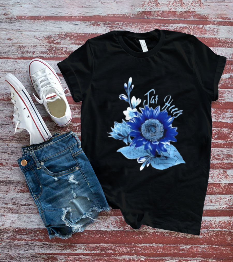 North Carolina Tar Heels Sunflower Floral Football T-Shirt