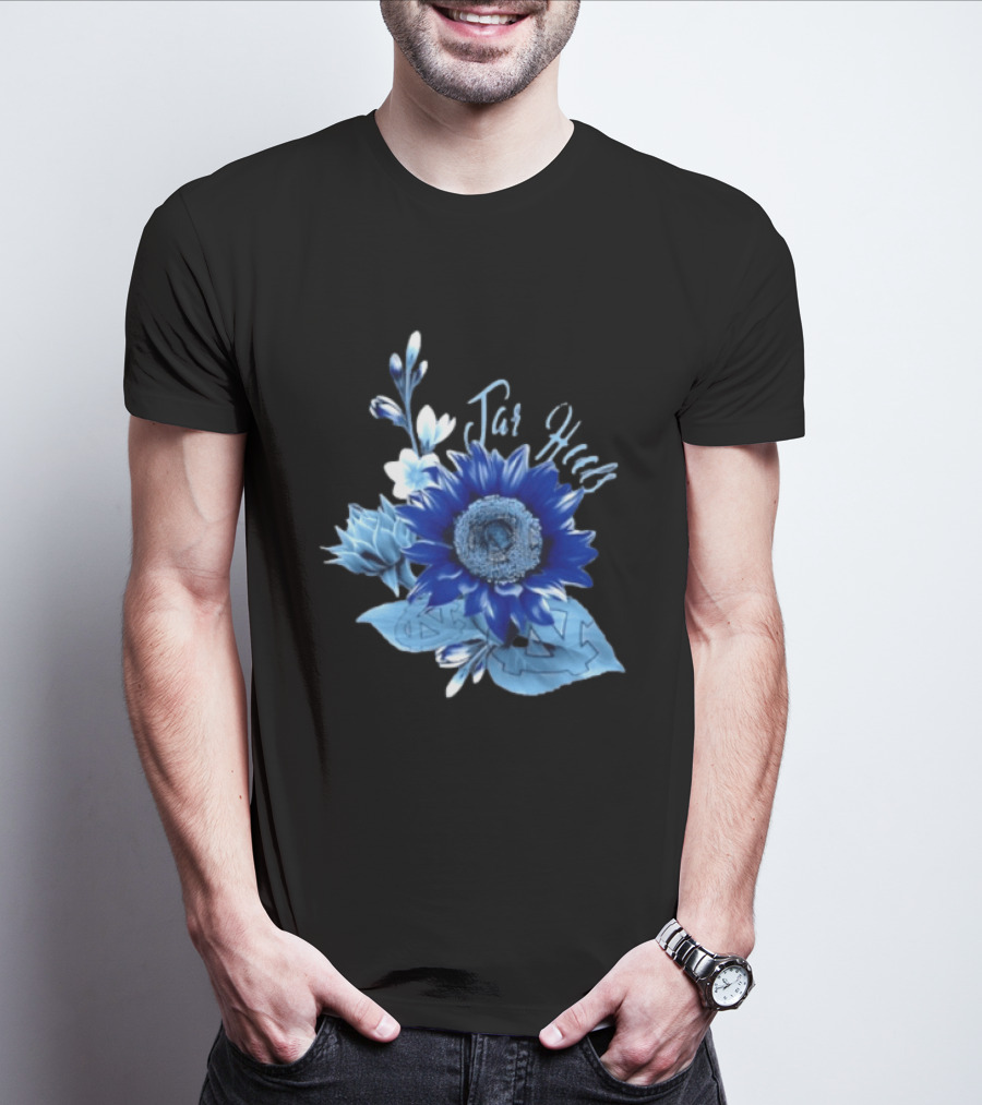 North Carolina Tar Heels Sunflower Floral Football T-Shirt