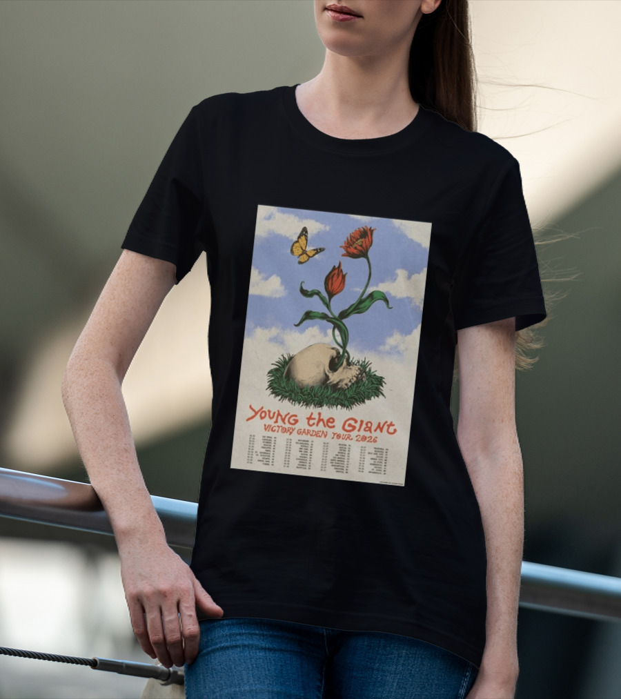 Young The Giant Victory Garden Tour 2026 Skull Flower Butterfly Google Ads Poland Ireland Dates T-Shirt
