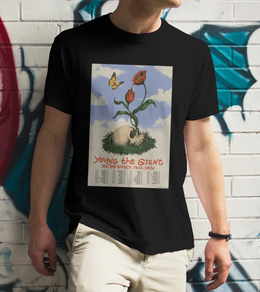 Young The Giant Victory Garden Tour 2026 Skull Flower Butterfly Google Ads Poland Ireland Dates T-Shirt