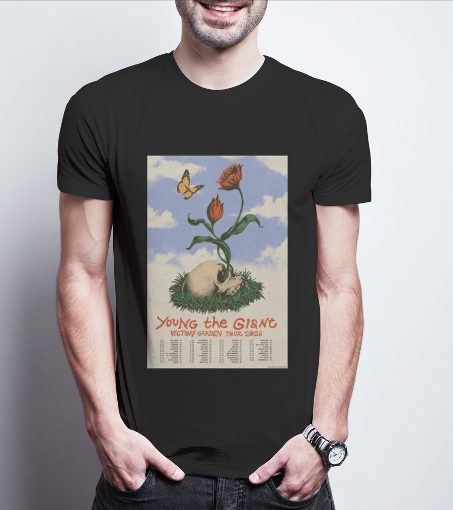 Young The Giant Victory Garden Tour 2026 Skull Flower Butterfly Google Ads Poland Ireland Dates T-Shirt