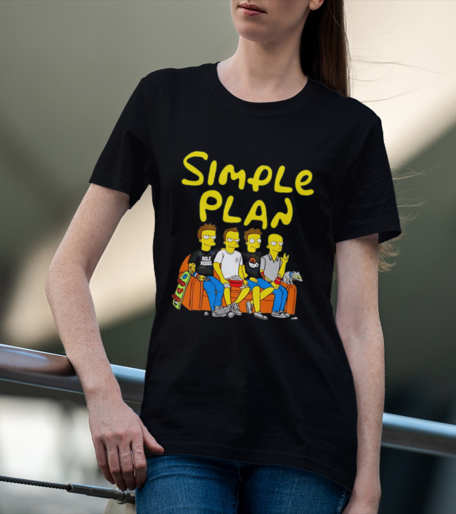 Simple Plan Band Members Cartoon Style On Couch T-Shirt