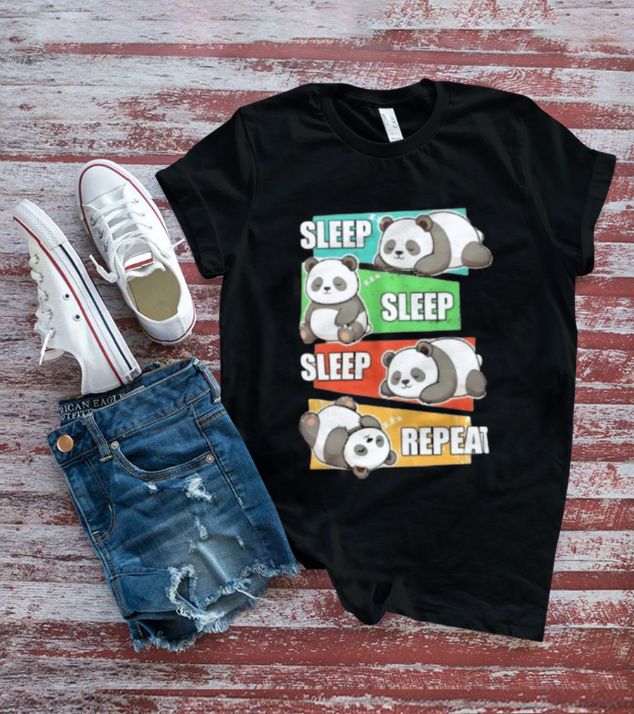 Sleep Sleep Sleep Repeat Panda Cartoon Blocks T-Shirt