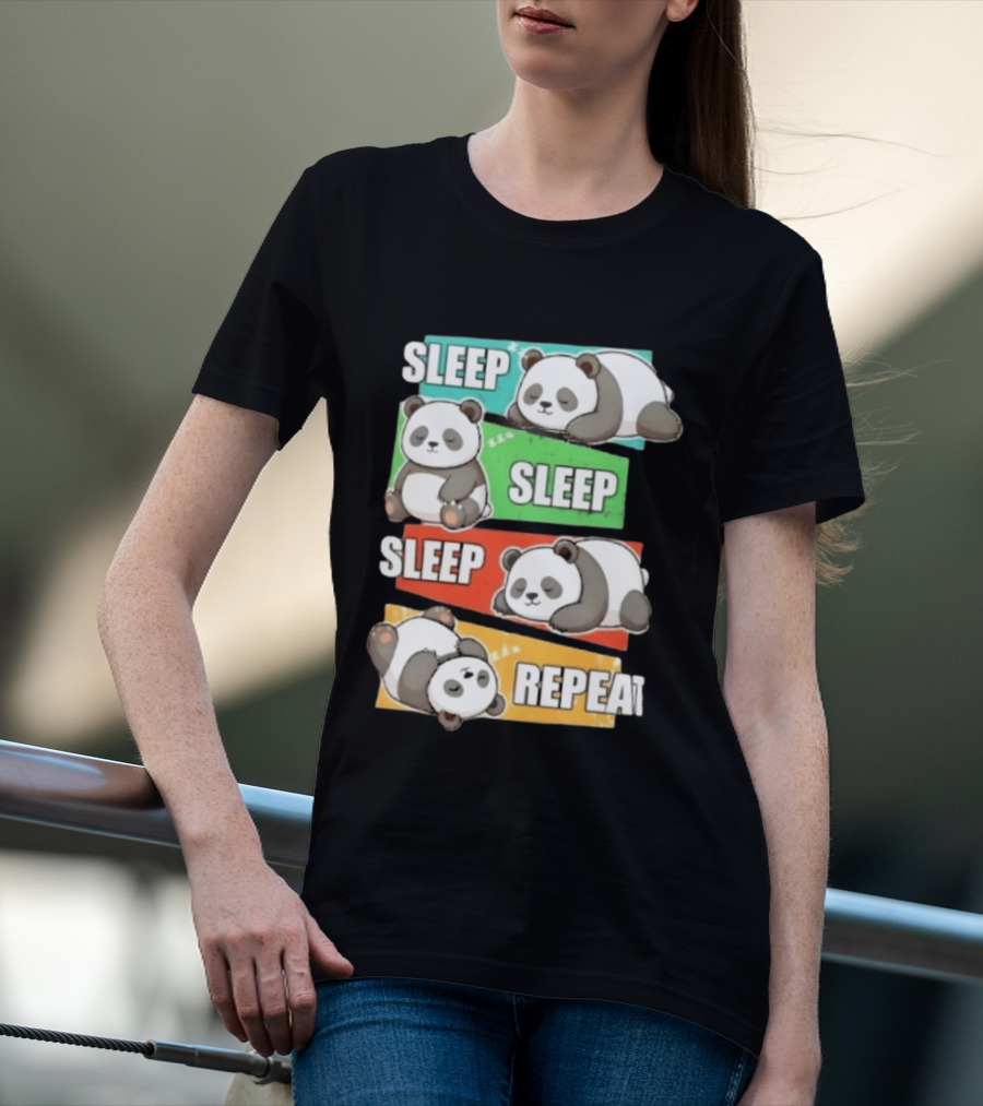 Sleep Sleep Sleep Repeat Panda Cartoon Blocks T-Shirt
