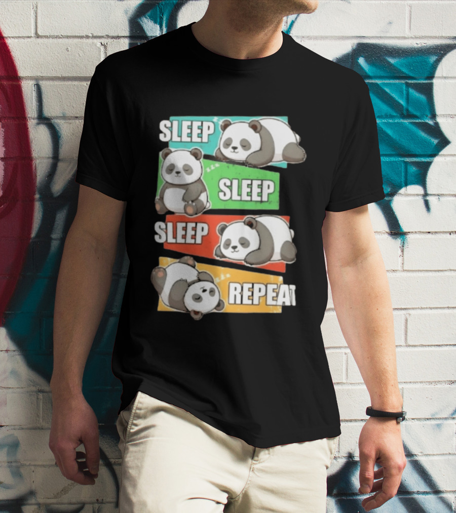 Sleep Sleep Sleep Repeat Panda Cartoon Blocks T-Shirt