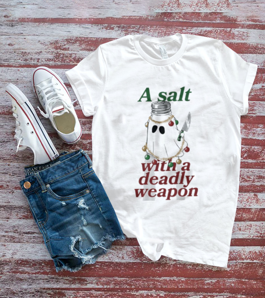 A Salt With A Deadly Weapon Ghost Christmas Lights Knife Humor T-Shirt