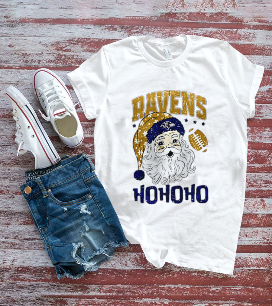 Baltimore Ravens Santa Claus Ho Ho Ho Merry Christmas T-Shirt