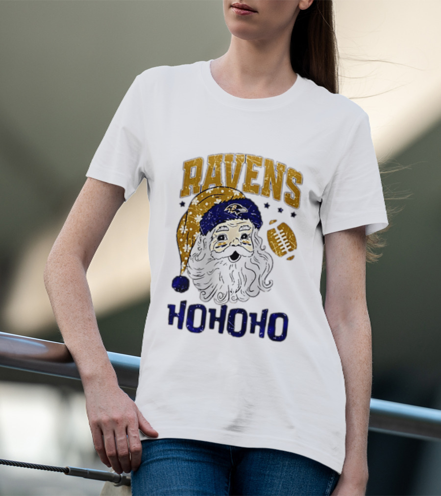 Baltimore Ravens Santa Claus Ho Ho Ho Merry Christmas T-Shirt