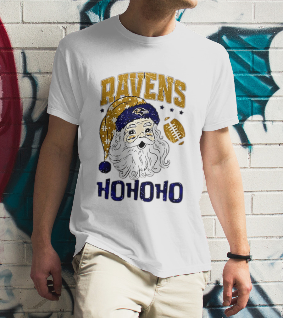 Baltimore Ravens Santa Claus Ho Ho Ho Merry Christmas T-Shirt