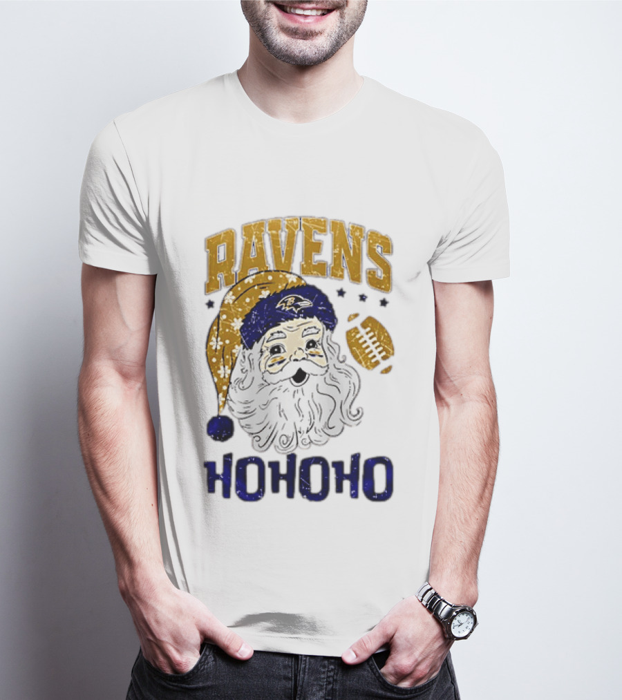 Baltimore Ravens Santa Claus Ho Ho Ho Merry Christmas T-Shirt