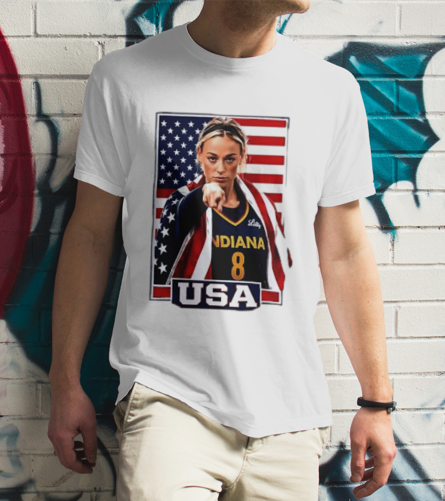 Indiana Fever WNBA Player Pointing American Flag USA Basketball Sports T-Shirt