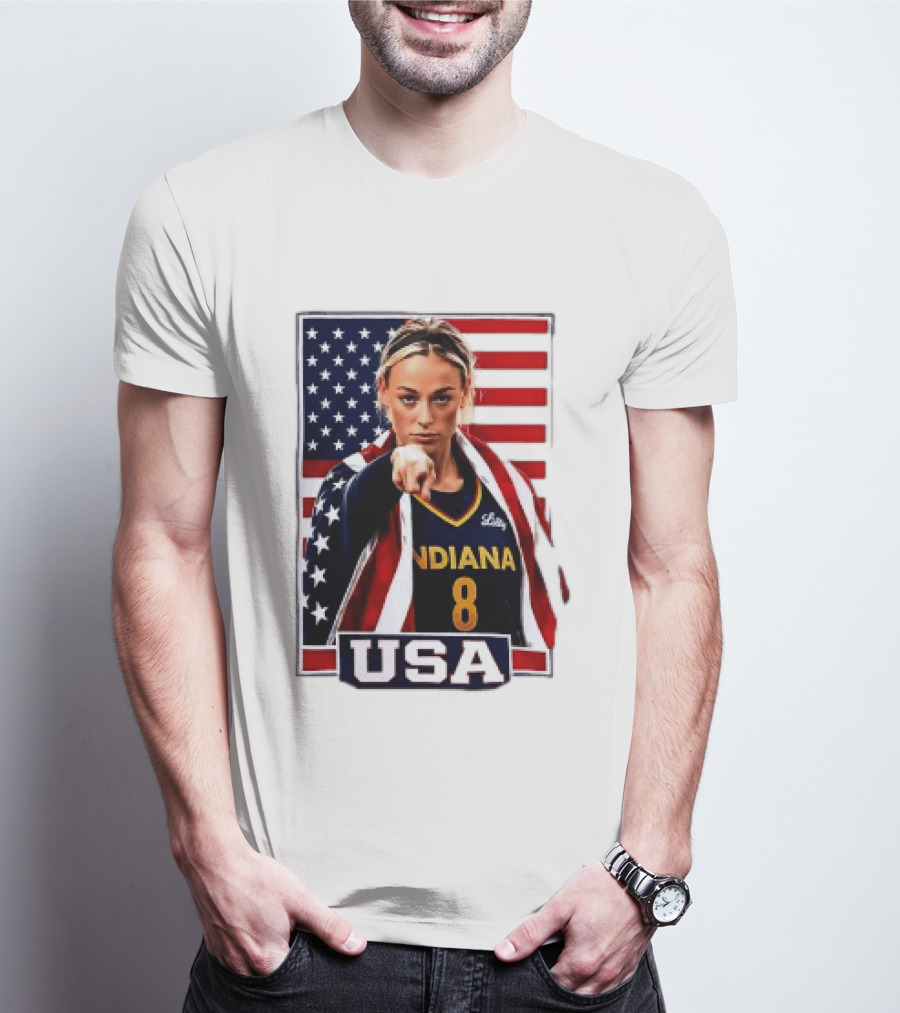Indiana Fever WNBA Player Pointing American Flag USA Basketball Sports T-Shirt