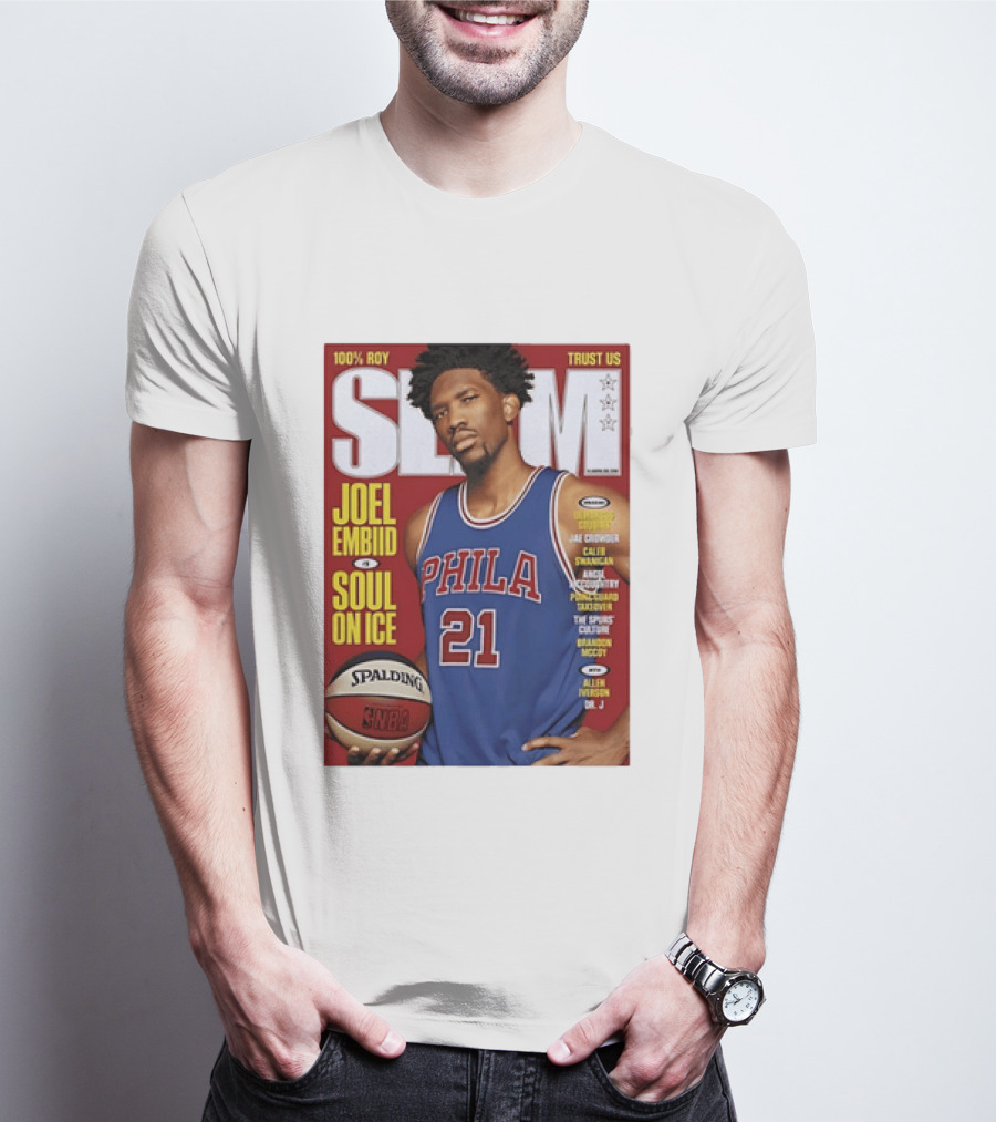 100% ROY SLAM Joel Embiid Soul On Ice PHILA 21 Philadelphia 76ers Cover T-Shirt